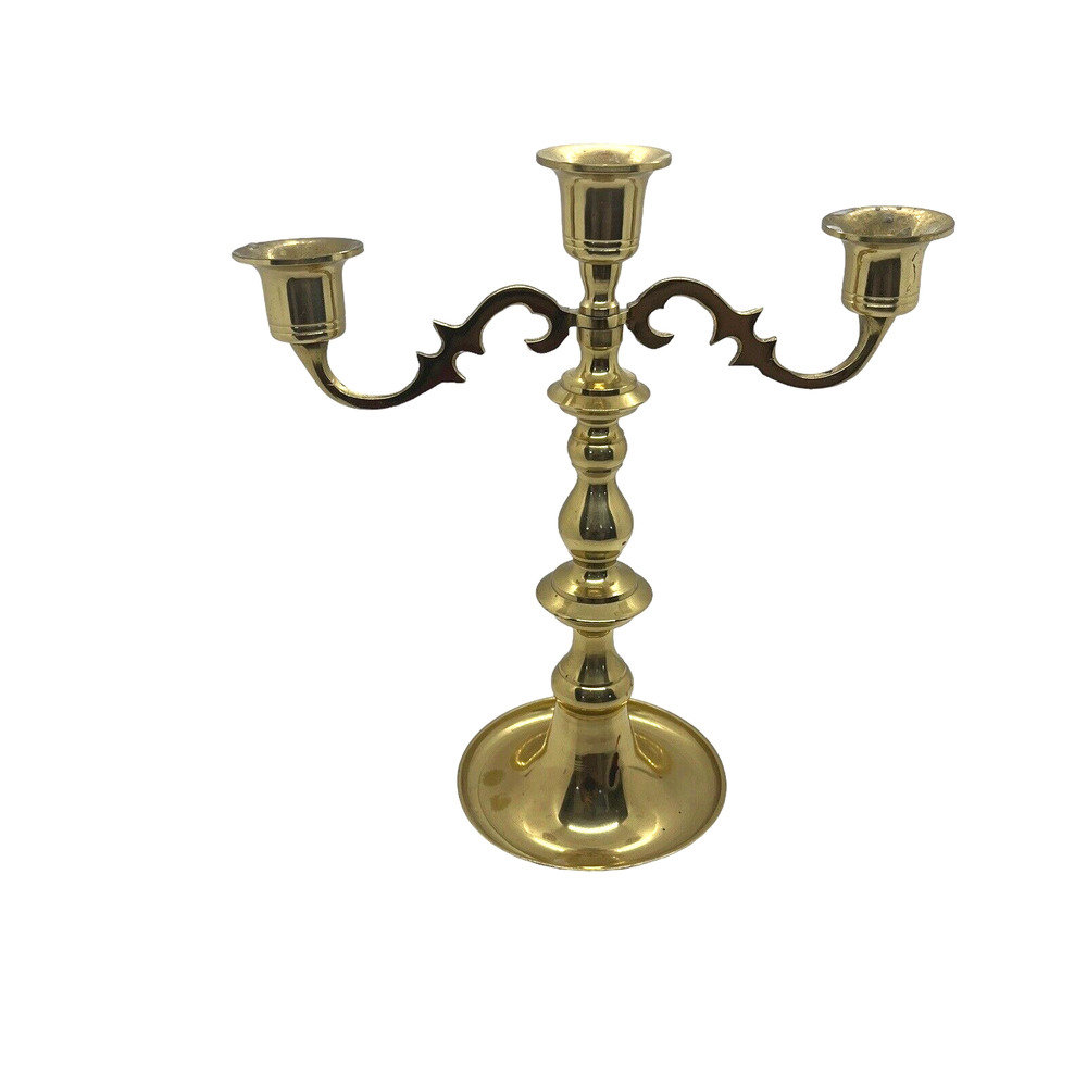 Brass 3 Arm Candelabra Candlestick Taper Candle Holder Vintage Made in Japan